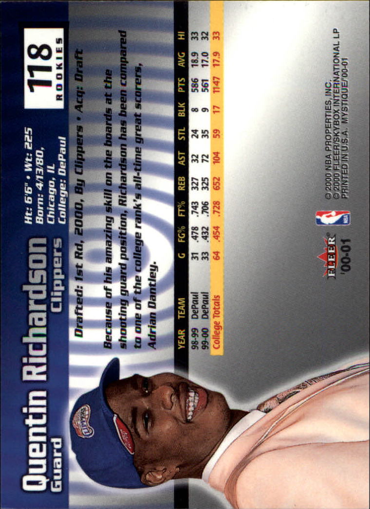 2000/2001 Fleer Mystique Basketball - Picture 177 of 211