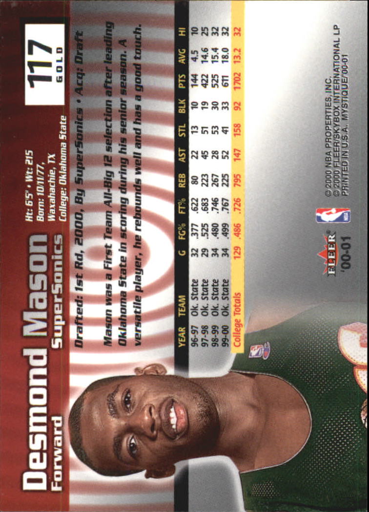 2000/2001 Fleer Mystique Basketball - Picture 191 of 211