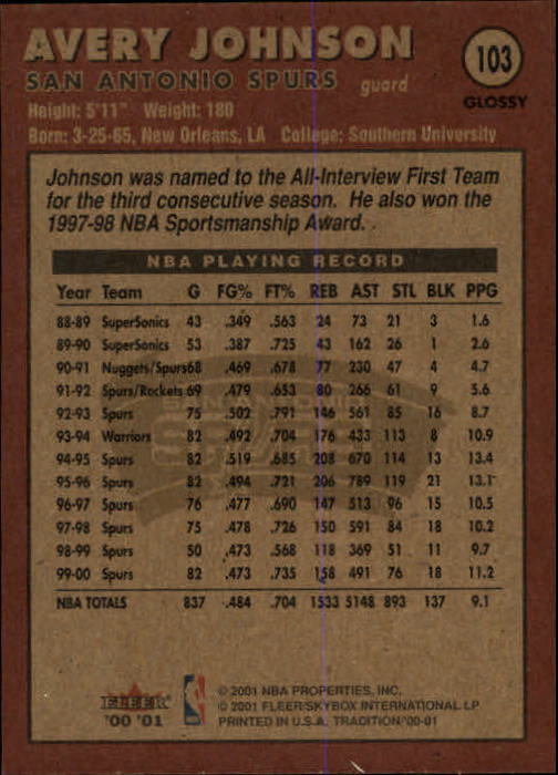 2000/2001 Fleer Glossy Basketball - Picture 105 of 217