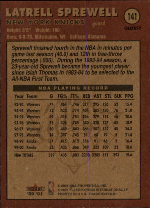 2000/2001 Fleer Glossy Basketball - Picture 147 of 217