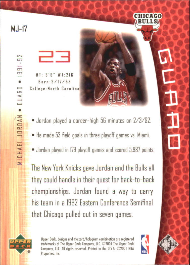 2001/2002 Upper Deck baloncesto parte 2 MJ's tarjetas traseras - Imagen 27 de 147