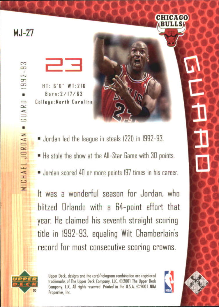 2001/2002 Upper Deck baloncesto parte 2 MJ's tarjetas traseras - Imagen 45 de 147