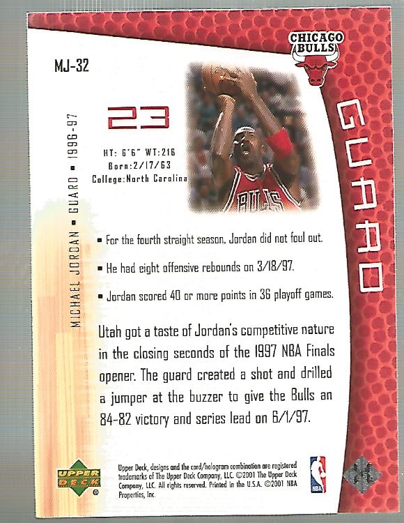 2001/2002 Upper Deck baloncesto parte 2 MJ's tarjetas traseras - Imagen 53 de 147