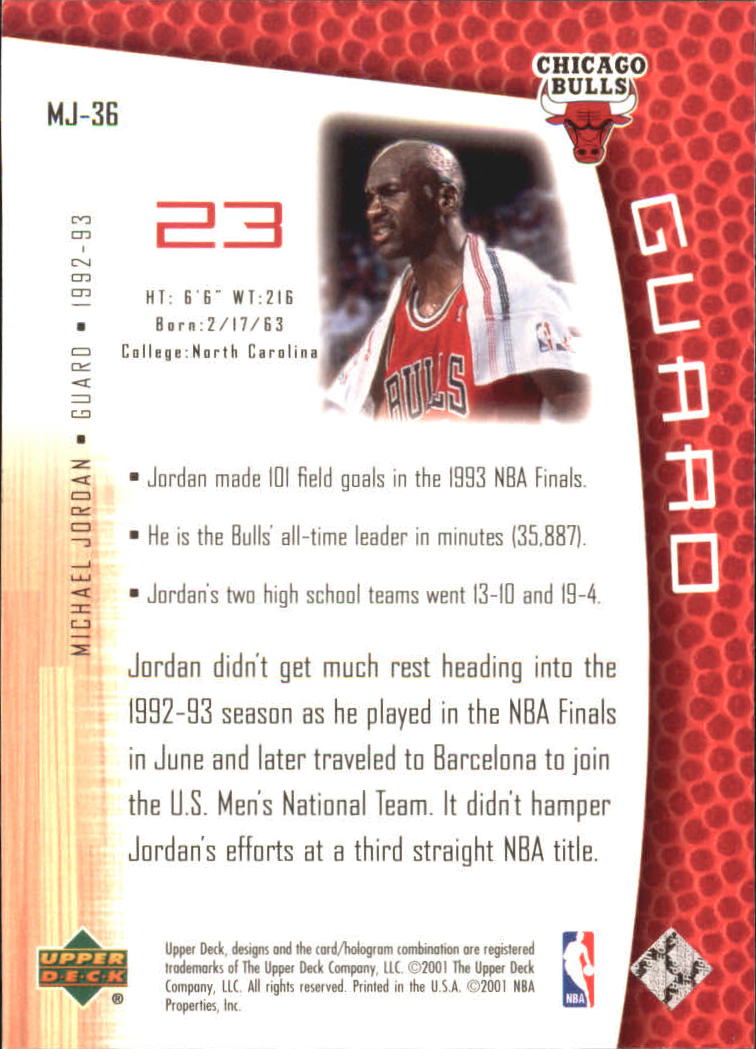 2001/2002 Upper Deck baloncesto parte 2 MJ's tarjetas traseras - Imagen 61 de 147