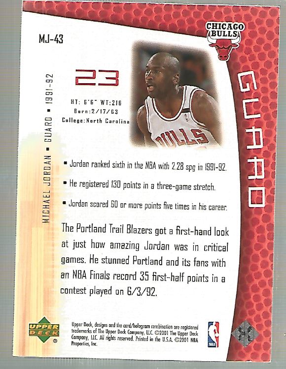 2001/2002 Upper Deck baloncesto parte 2 MJ's tarjetas traseras - Imagen 71 de 147