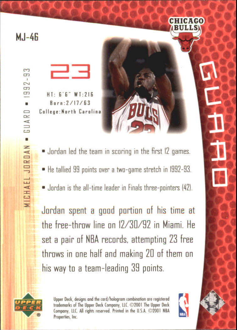 2001/2002 Upper Deck baloncesto parte 2 MJ's tarjetas traseras - Imagen 77 de 147