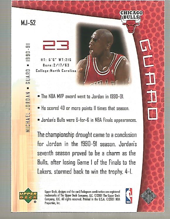 2001/2002 Upper Deck baloncesto parte 2 MJ's tarjetas traseras - Imagen 87 de 147