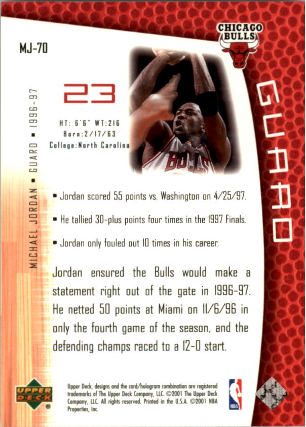 2001/2002 Upper Deck baloncesto parte 2 MJ's tarjetas traseras - Imagen 117 de 147