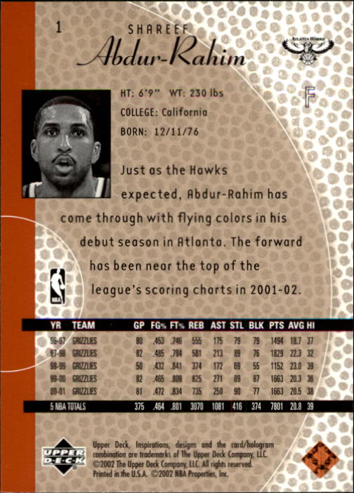2001/2002 Inspirations (Upper Deck) Basketball - Picture 3 of 265