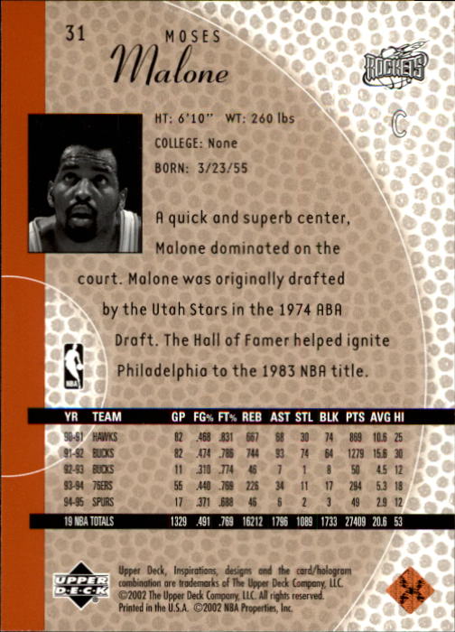 2001/2002 Inspirations (Upper Deck) Basketball - Picture 63 of 265
