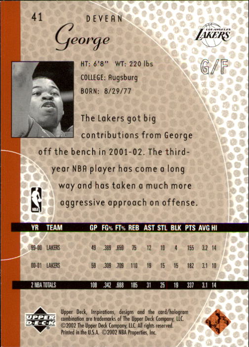 2001/2002 Inspirations (Upper Deck) Basketball - Picture 83 of 265