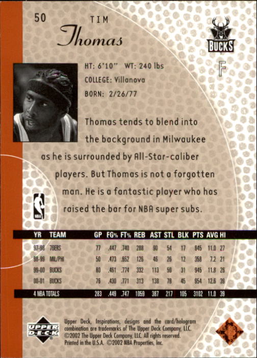 2001/2002 Inspirations (Upper Deck) Basketball - Picture 101 of 265