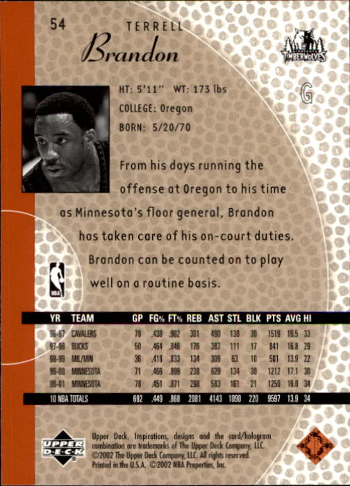 2001/2002 Inspirations (Upper Deck) Basketball - Picture 109 of 265