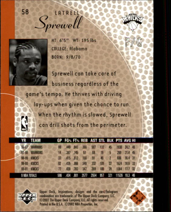 2001/2002 Inspirations (Upper Deck) Basketball - Picture 117 of 265