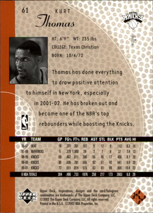 2001/2002 Inspirations (Upper Deck) Basketball - Picture 123 of 265