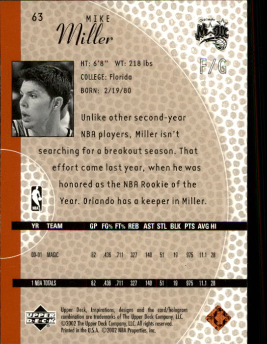 2001/2002 Inspirations (Upper Deck) Basketball - Picture 127 of 265