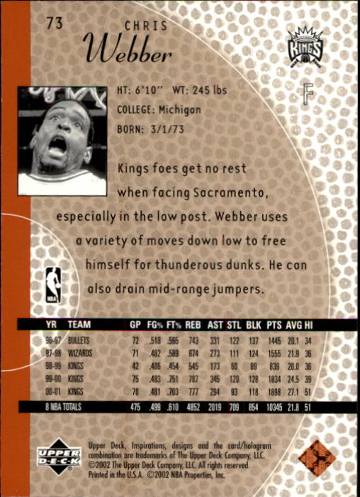 2001/2002 Inspirations (Upper Deck) Basketball - Picture 145 of 265