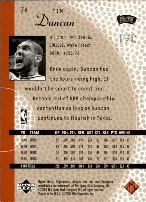 2001/2002 Inspirations (Upper Deck) Basketball - Picture 151 of 265