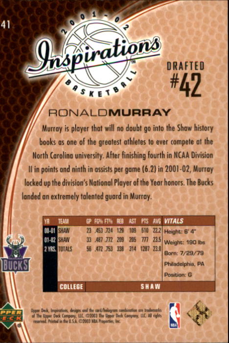2001/2002 Inspirations (Upper Deck) Basketball - Picture 203 of 265