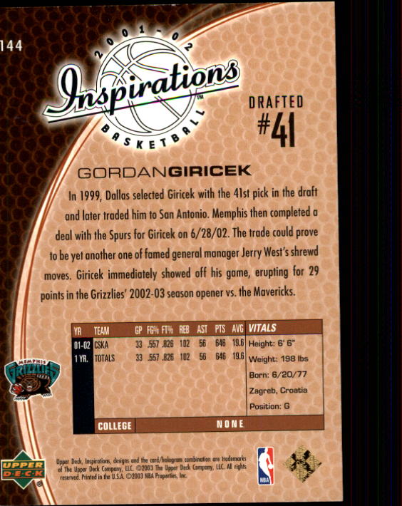 2001/2002 Inspirations (Upper Deck) Basketball - Picture 207 of 265