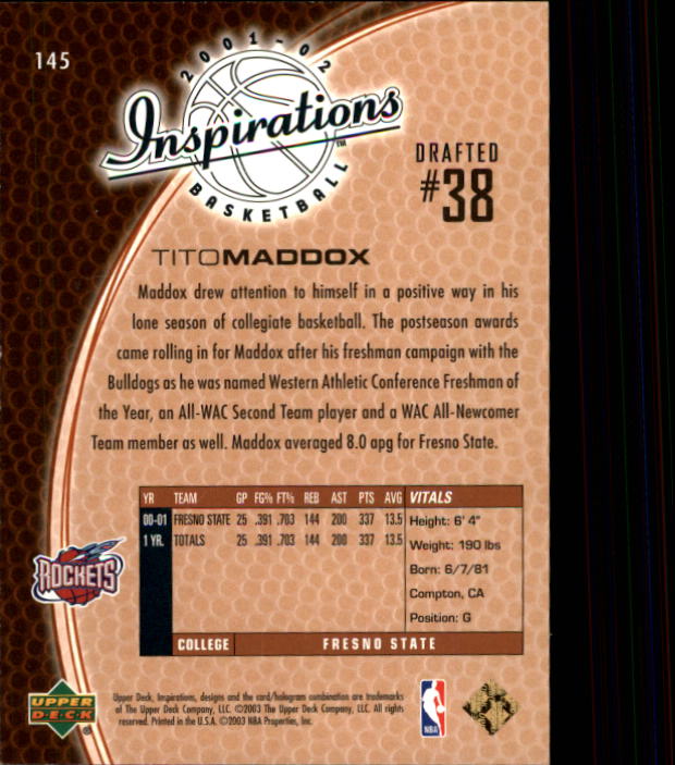 2001/2002 Inspirations (Upper Deck) Basketball - Picture 209 of 265