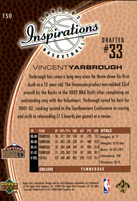 2001/2002 Inspirations (Upper Deck) Basketball - Picture 217 of 265