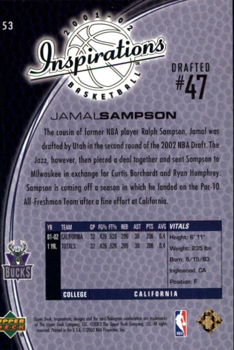 2001/2002 Inspirations (Upper Deck) Basketball - Picture 223 of 265
