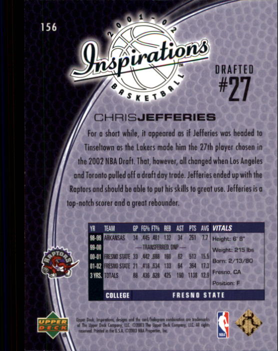 2001/2002 Inspirations (Upper Deck) Basketball - Picture 227 of 265