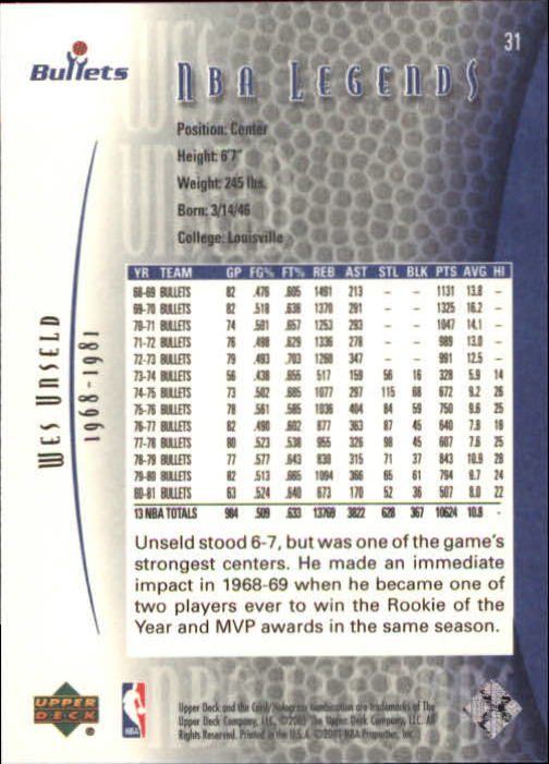 2001/2002 Legends (Upper Deck) Basketball - Picture 43 of 198