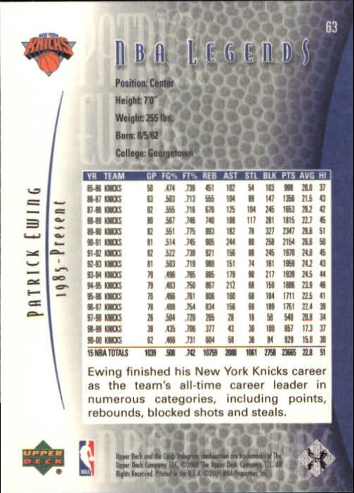 2001/2002 Legends (Upper Deck) Basketball - Picture 103 of 198