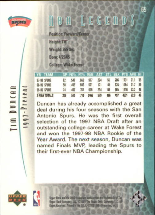 2001/2002 Legends (Upper Deck) Basketball - Picture 107 of 198