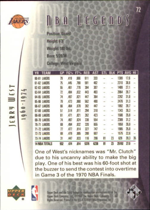 2001/2002 Legends (Upper Deck) Basketball - Picture 115 of 198