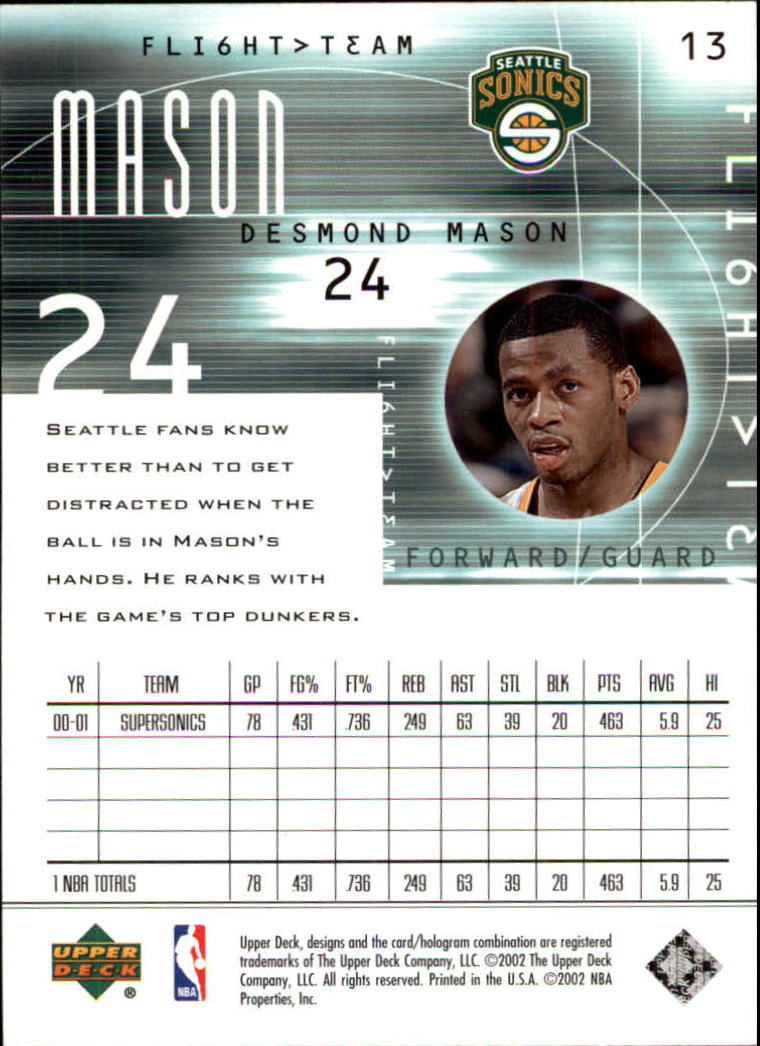 2001/2002 Flight Team (Upper Deck) Basketball - Picture 27 of 246