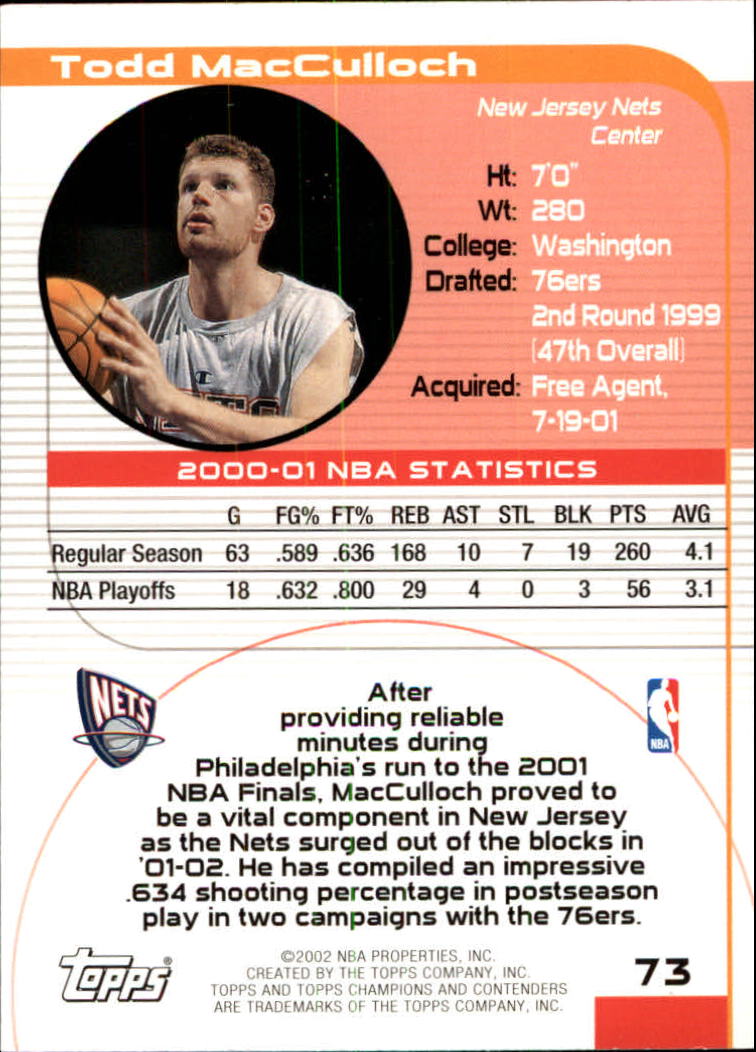 2001/2002 TCC (Topps) Basketball - Picture 97 of 208