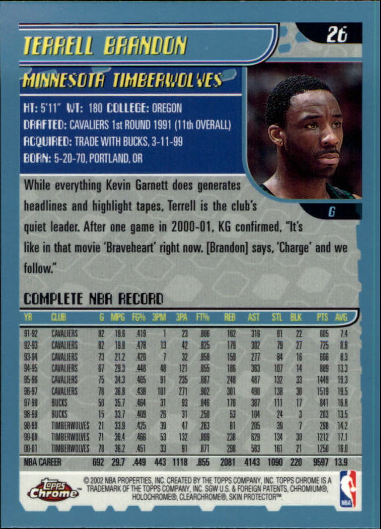2001-02 Topps Chrome Basketball Card Pick - Picture 45 of 293