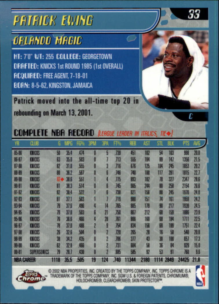 2001-02 Topps Chrome Basketball Card Pick - Picture 59 of 293