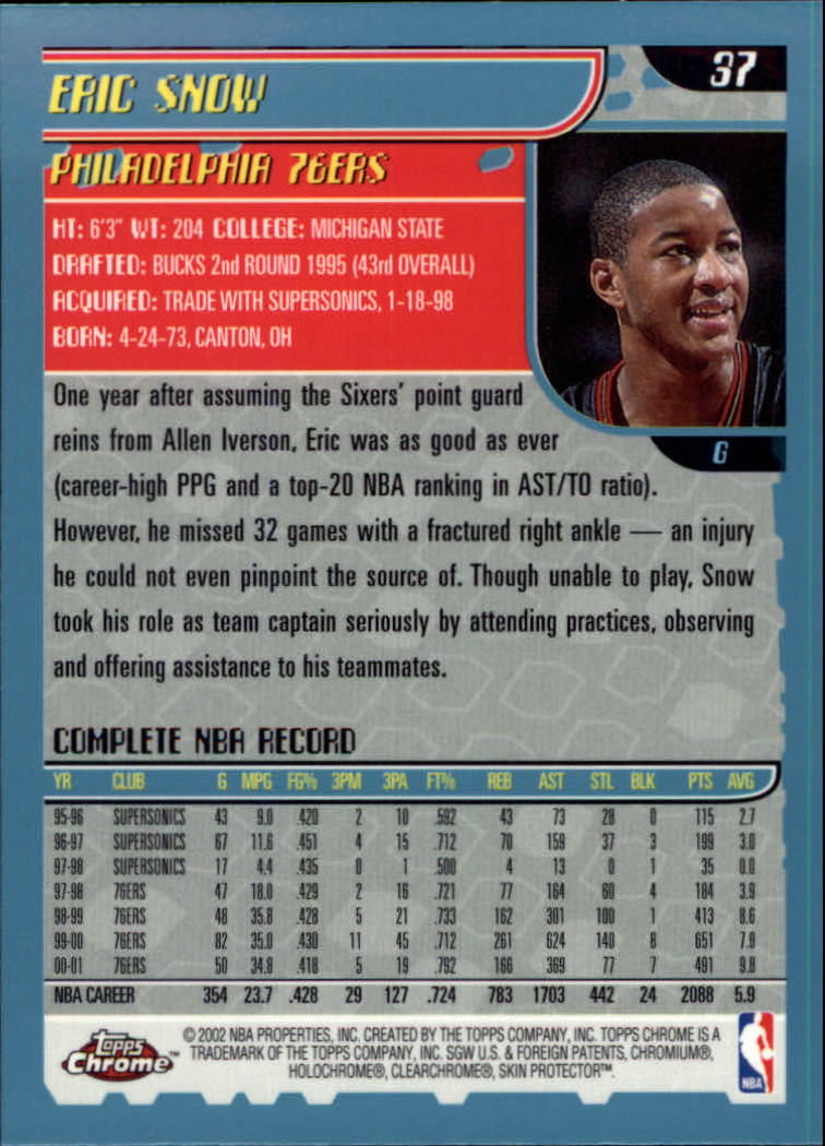 2001-02 Topps Chrome Basketball Card Pick - Picture 65 of 293