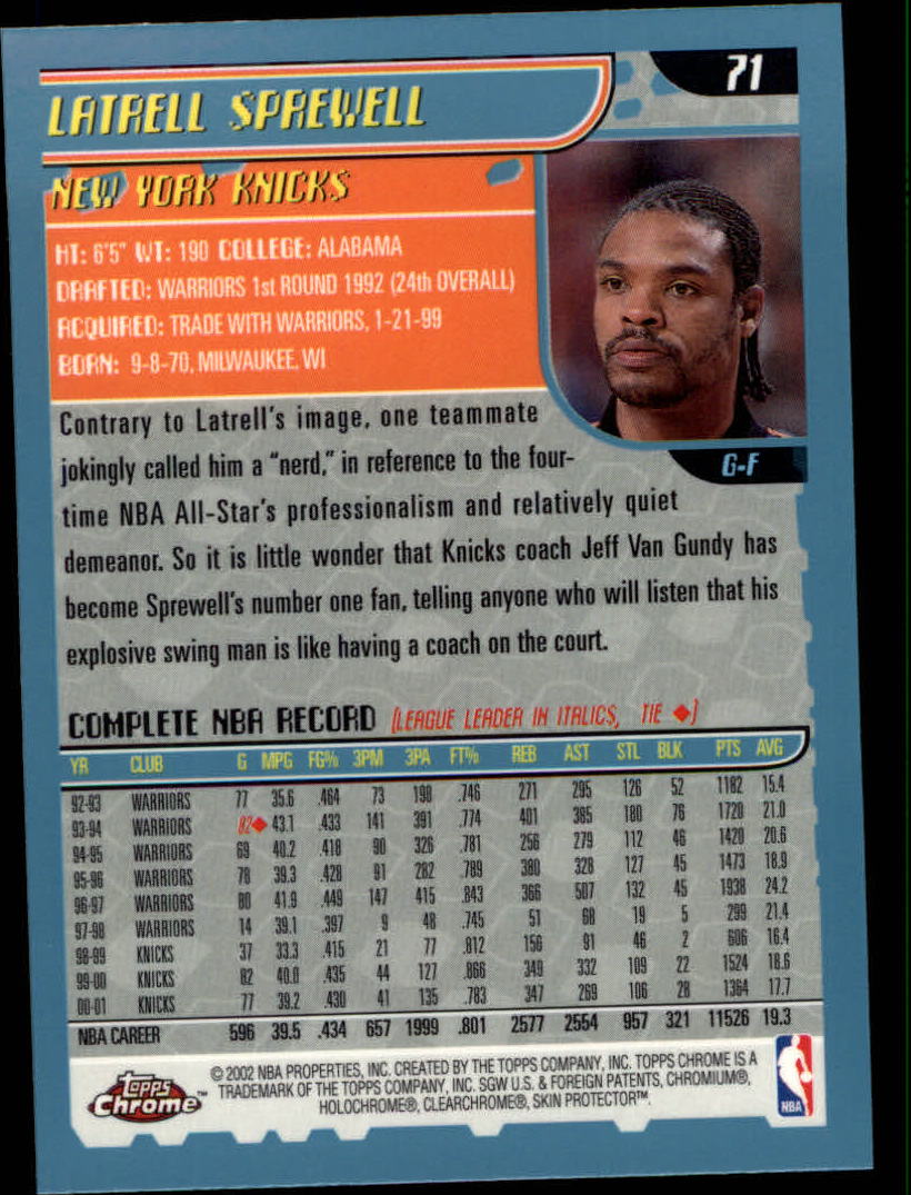 2001-02 Topps Chrome Basketball Card Pick - Picture 123 of 293