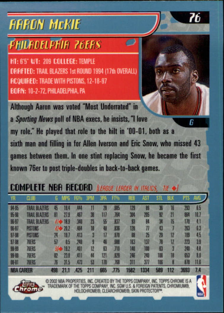 2001-02 Topps Chrome Basketball Card Pick - Picture 133 of 293