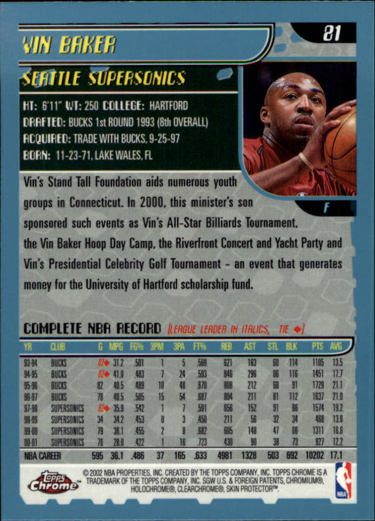 2001-02 Topps Chrome Basketball Card Pick - Picture 139 of 293