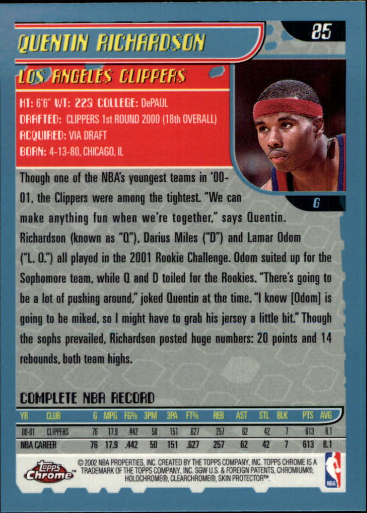 2001-02 Topps Chrome Basketball Card Pick - Picture 147 of 293