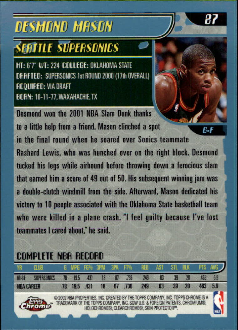 2001-02 Topps Chrome Basketball Card Pick - Picture 151 of 293
