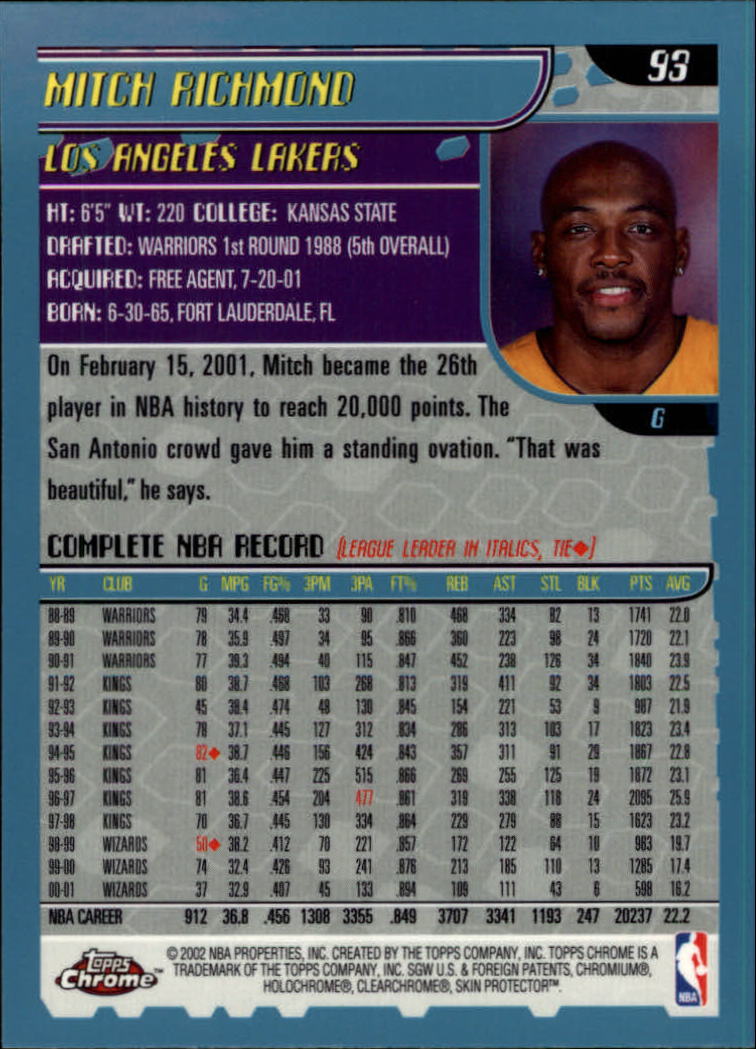 2001-02 Topps Chrome Basketball Card Pick - Picture 161 of 293