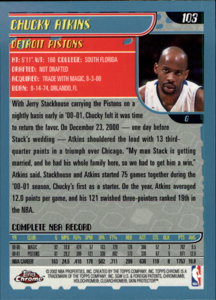2001-02 Topps Chrome Basketball Card Pick - Picture 179 of 293