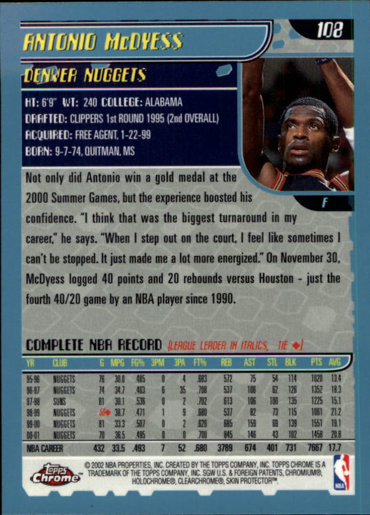 2001-02 Topps Chrome Basketball Card Pick - Picture 189 of 293