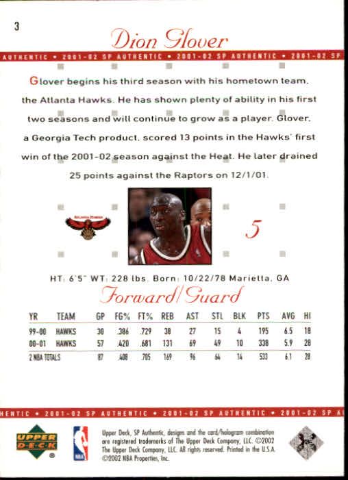 2001-02 SP Authentic Basketball Card Pick - Picture 7 of 224