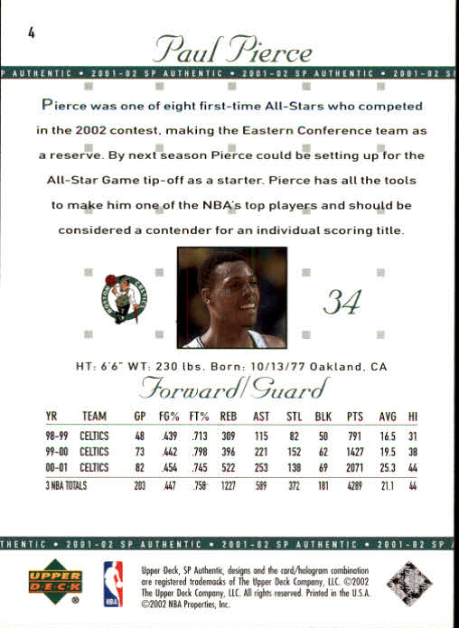 2001-02 SP Authentic Basketball Card Pick - Picture 9 of 224