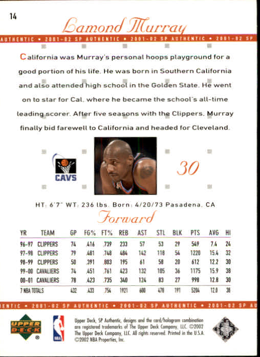 2001-02 SP Authentic Basketball Card Pick - Picture 27 of 224