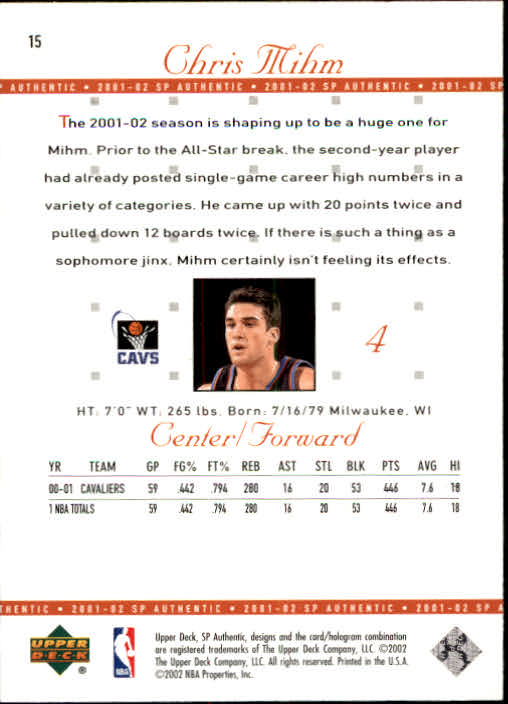 2001-02 SP Authentic Basketball Card Pick - Picture 29 of 224