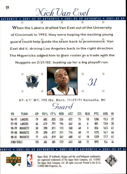 2001-02 SP Authentic Basketball Card Pick - Picture 37 of 224